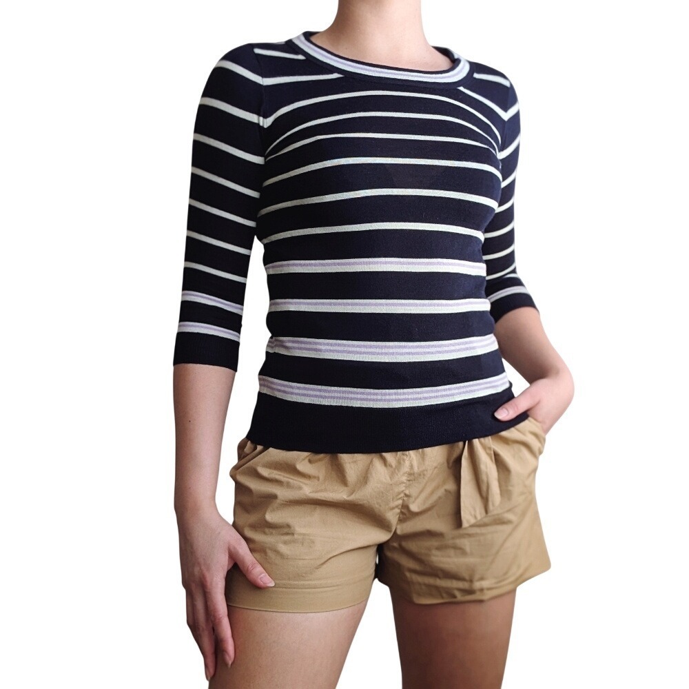 J.Crew Vintage Y2K Maximalist Preppy Navy Breton Stripe Merino Wool Sweatshirt